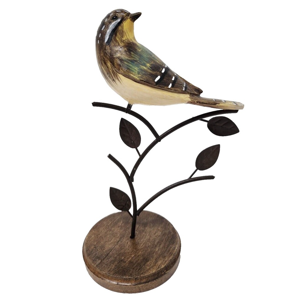 Vintage Bird on Metal Tree Handcrafted Figurine Statue Display Cottagecore
